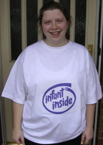 My wife modelling the finished t-shirt
