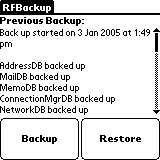 Screenshot of Red Feline Backup running on an emulated Palm M125